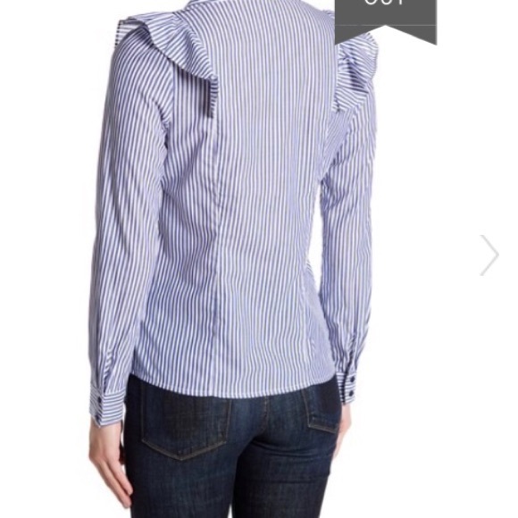 Nordstrom NWOT Blue and White Stripe Button Down Shirt w Ruffles - Picture 3 of 3